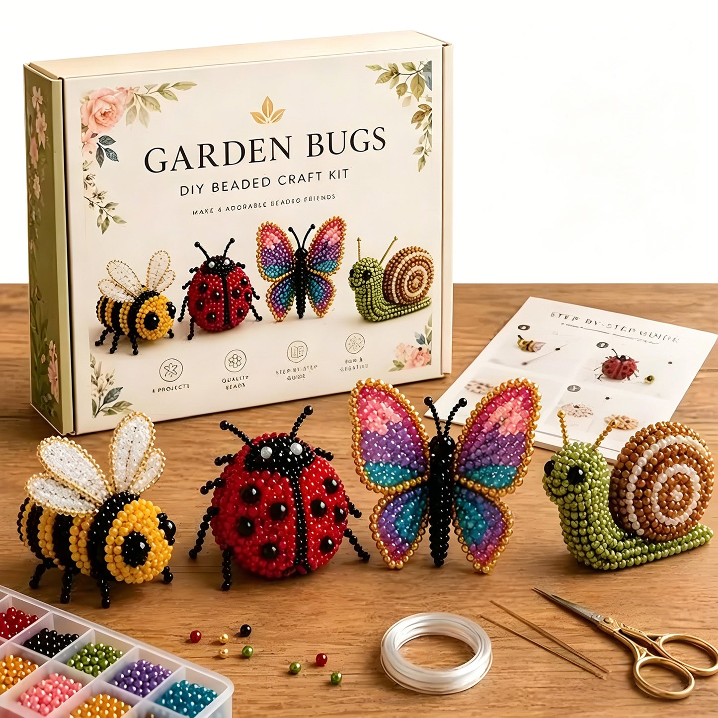 Garden Bugs DIY 3D Animals Bead Embroidery Kits Complete Accessories Cute Bead Craft Animal Set for Crafting Enthusiasts Girls Women Teens Adults
