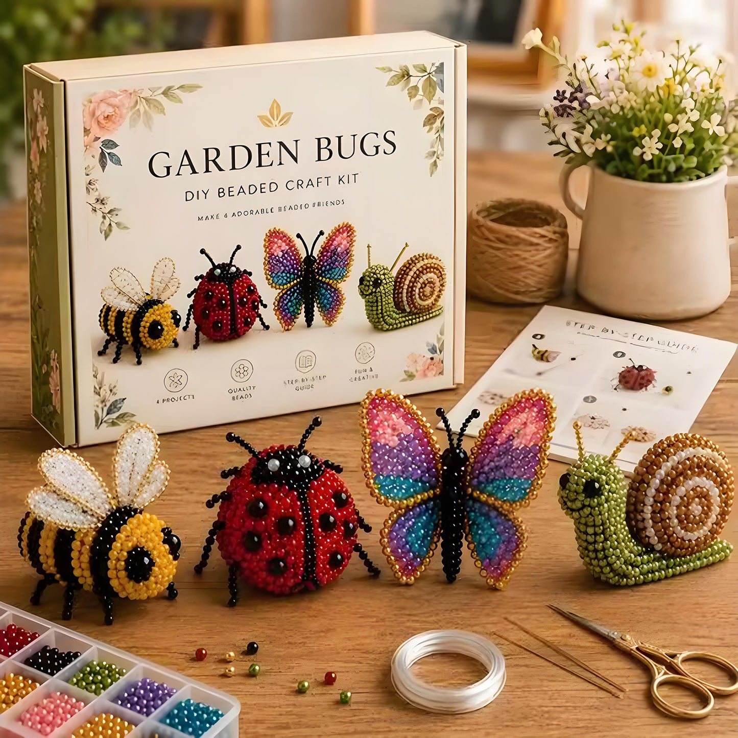 Garden Bugs DIY 3D Animals Bead Embroidery Kits Complete Accessories Cute Bead Craft Animal Set for Crafting Enthusiasts Girls Women Teens Adults