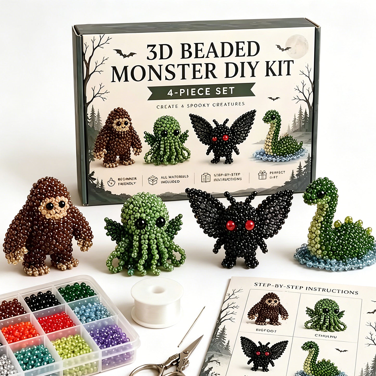 Mysterious Creatures and Monsters DIY 3D Animals Bead Embroidery Kits Complete Accessories Cute Bead Craft Animal Set for Crafting Enthusiasts Girls Women Teens Adults