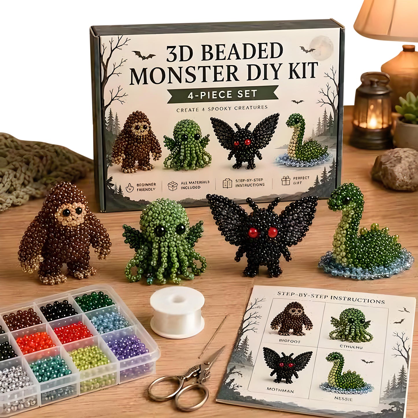 Mysterious Creatures and Monsters DIY 3D Animals Bead Embroidery Kits Complete Accessories Cute Bead Craft Animal Set for Crafting Enthusiasts Girls Women Teens Adults