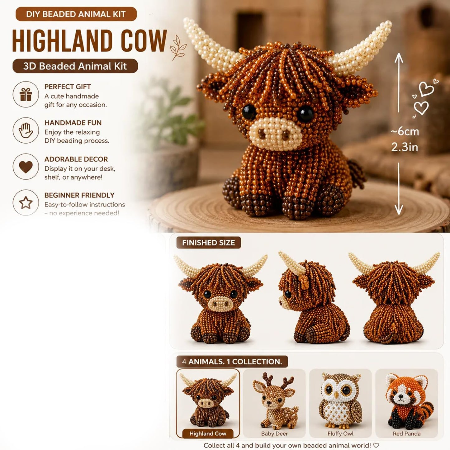 Friends of the Woodland DIY 3D Animals Bead Embroidery Kits Complete Accessories Cute Bead Craft Animal Set for Crafting Enthusiasts Girls Women Teens Adults