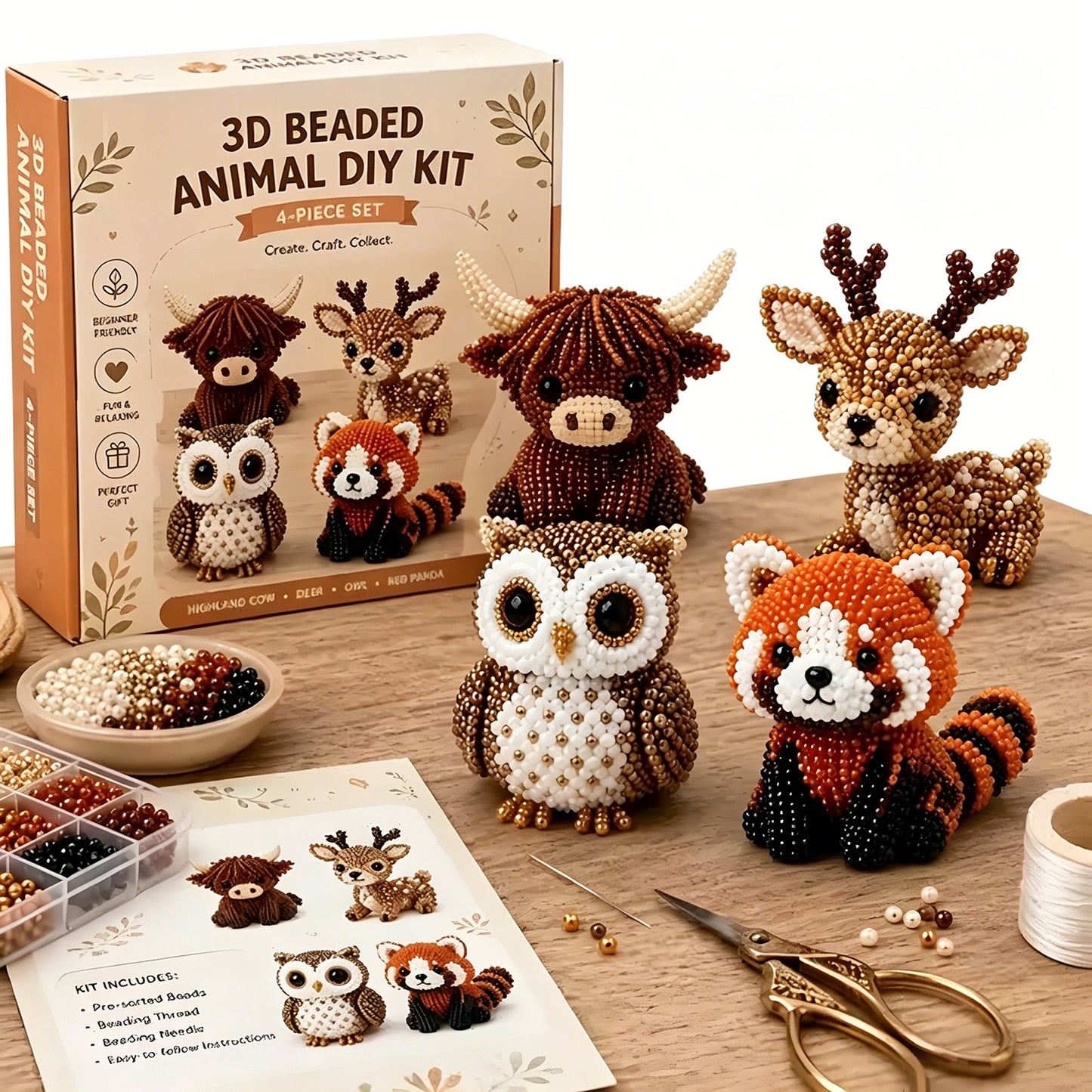 Friends of the Woodland DIY 3D Animals Bead Embroidery Kits Complete Accessories Cute Bead Craft Animal Set for Crafting Enthusiasts Girls Women Teens Adults