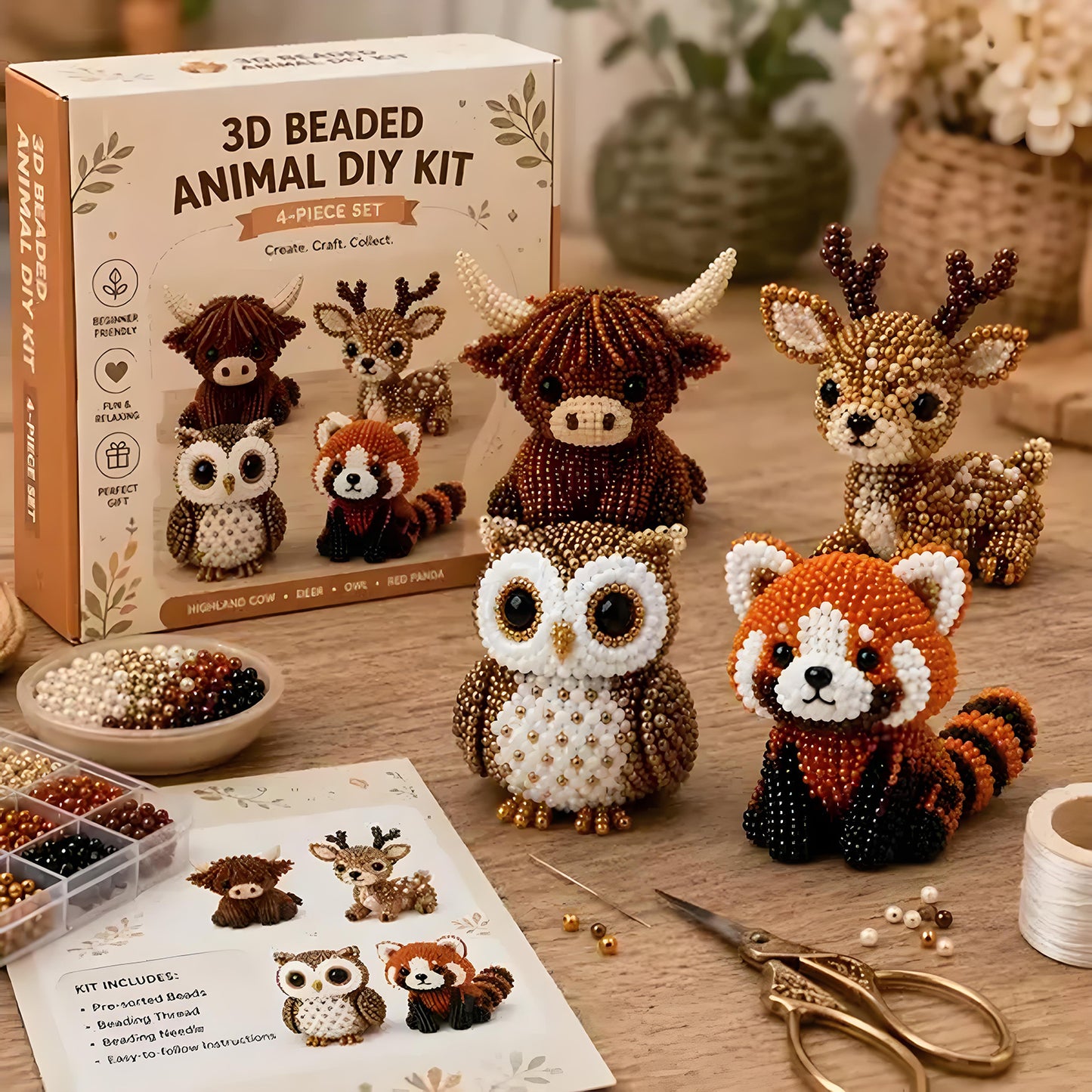Friends of the Woodland DIY 3D Animals Bead Embroidery Kits Complete Accessories Cute Bead Craft Animal Set for Crafting Enthusiasts Girls Women Teens Adults