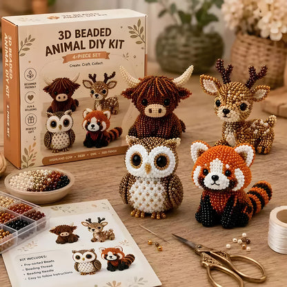 Friends of the Woodland DIY 3D Animals Bead Embroidery Kits Complete Accessories Cute Bead Craft Animal Set for Crafting Enthusiasts Girls Women Teens Adults