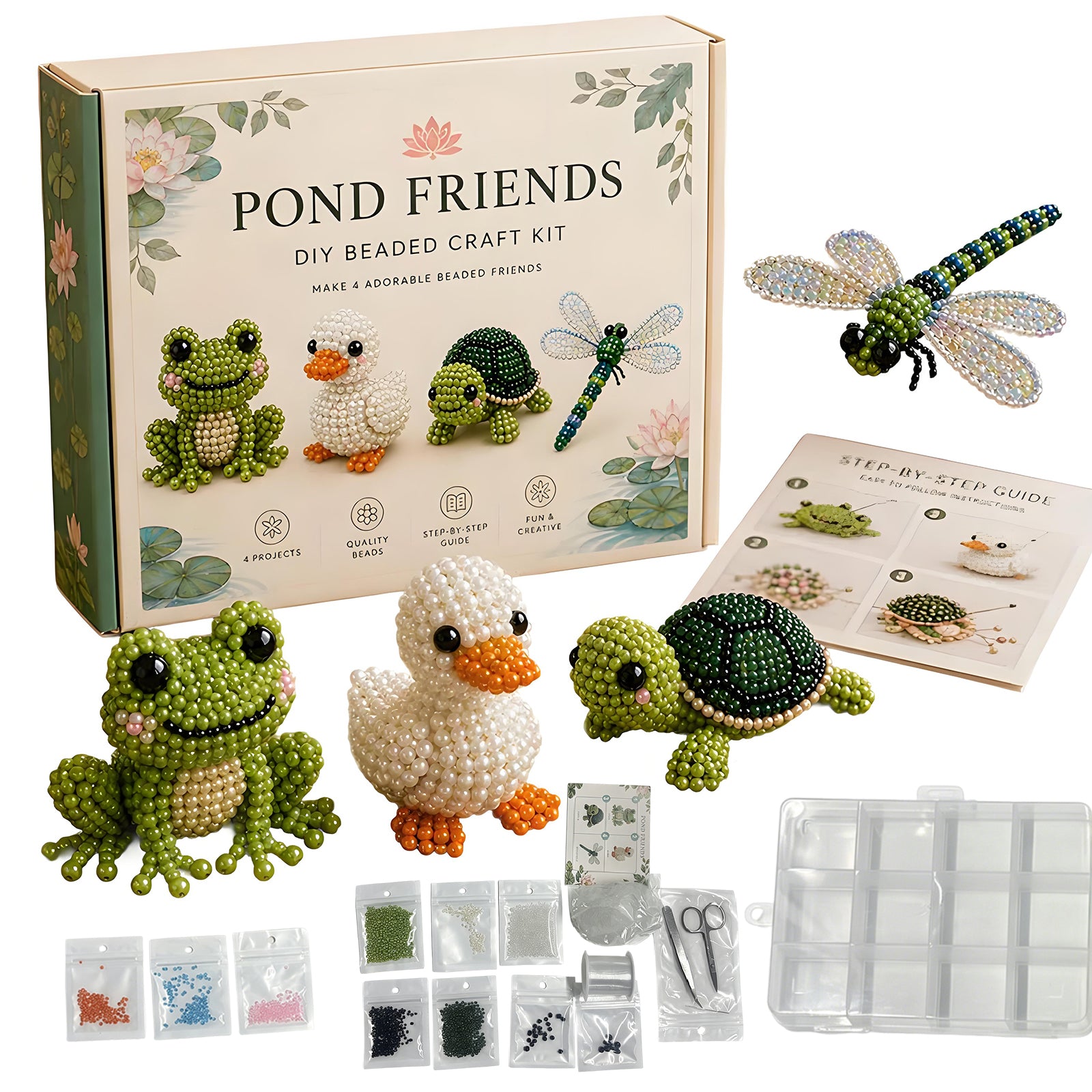 Pond Friends DIY 3D Animals Bead Embroidery Kits Complete Accessories Cute Bead Craft Animal Set for Crafting Enthusiasts Girls Women Teens Adults