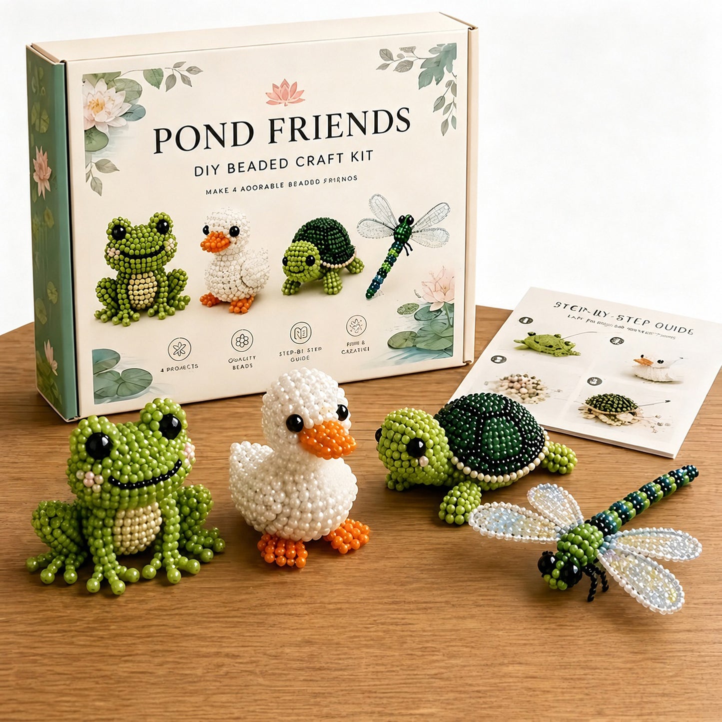 Pond Friends DIY 3D Animals Bead Embroidery Kits Complete Accessories Cute Bead Craft Animal Set for Crafting Enthusiasts Girls Women Teens Adults