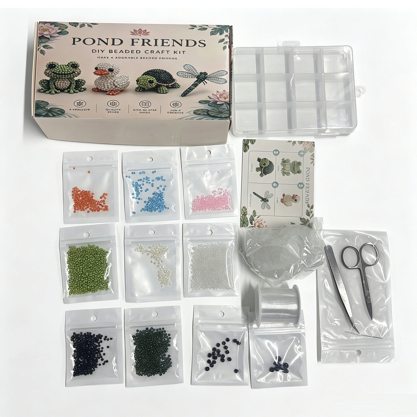 Pond Friends DIY 3D Animals Bead Embroidery Kits Complete Accessories Cute Bead Craft Animal Set for Crafting Enthusiasts Girls Women Teens Adults