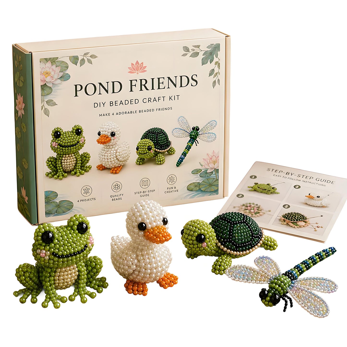 Pond Friends DIY 3D Animals Bead Embroidery Kits Complete Accessories Cute Bead Craft Animal Set for Crafting Enthusiasts Girls Women Teens Adults