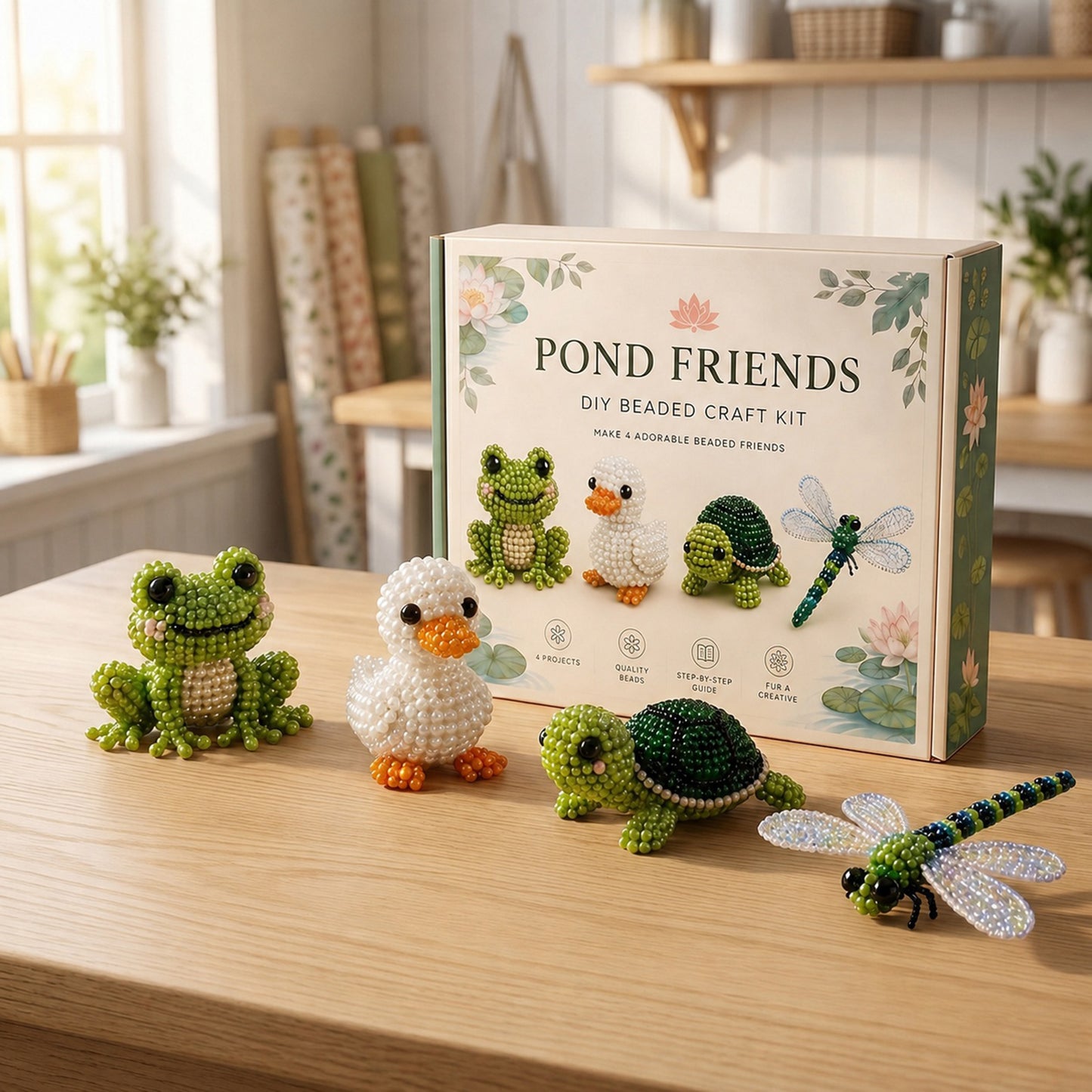 Pond Friends DIY 3D Animals Bead Embroidery Kits Complete Accessories Cute Bead Craft Animal Set for Crafting Enthusiasts Girls Women Teens Adults
