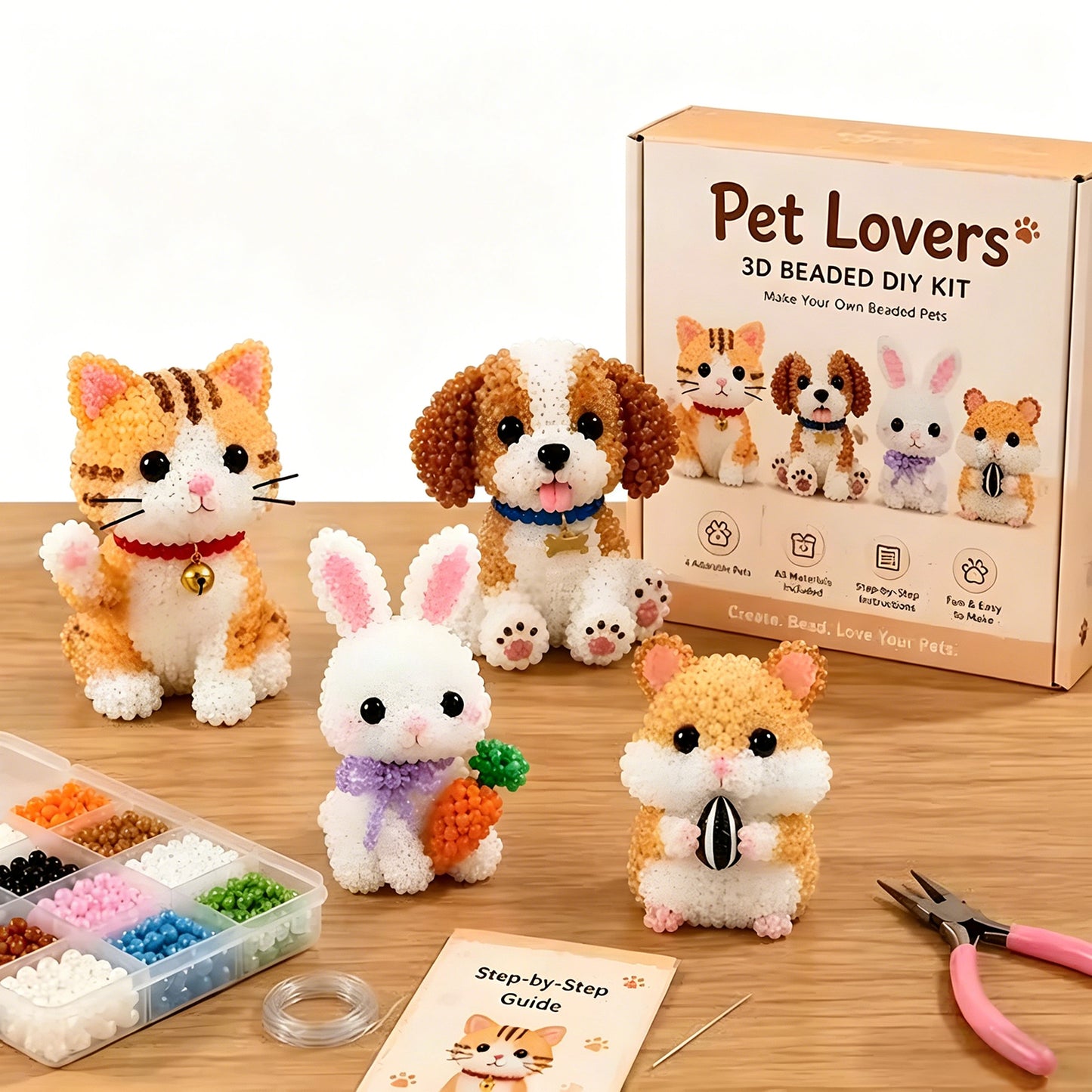 Pet Lovers DIY 3D Animals Bead Embroidery Kits Complete Accessories Cute Bead Craft Animal Set for Crafting Enthusiasts Girls Women Teens Adults