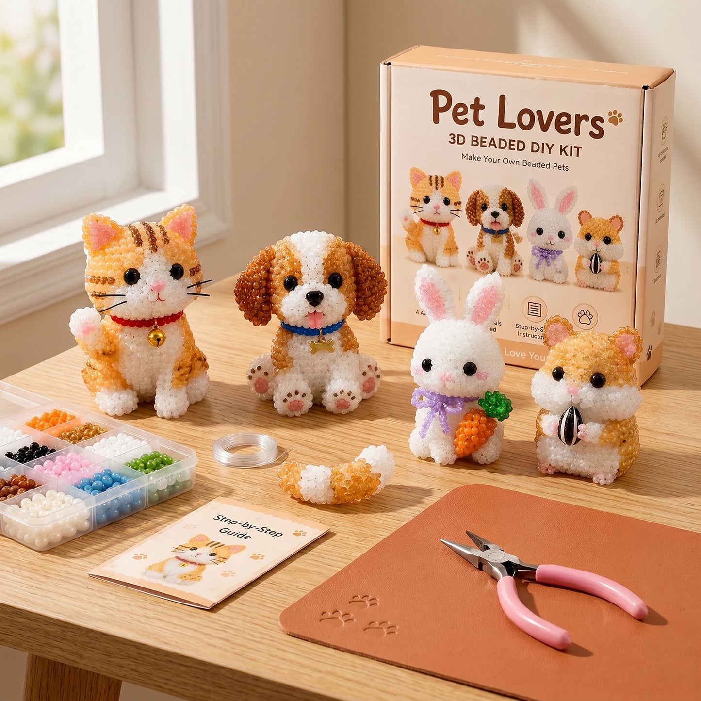 Pet Lovers DIY 3D Animals Bead Embroidery Kits Complete Accessories Cute Bead Craft Animal Set for Crafting Enthusiasts Girls Women Teens Adults