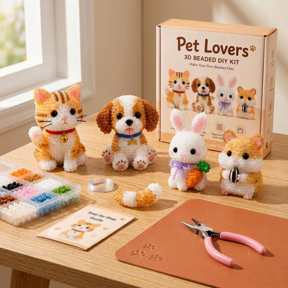Pet Lovers DIY 3D Animals Bead Embroidery Kits Complete Accessories Cute Bead Craft Animal Set for Crafting Enthusiasts Girls Women Teens Adults