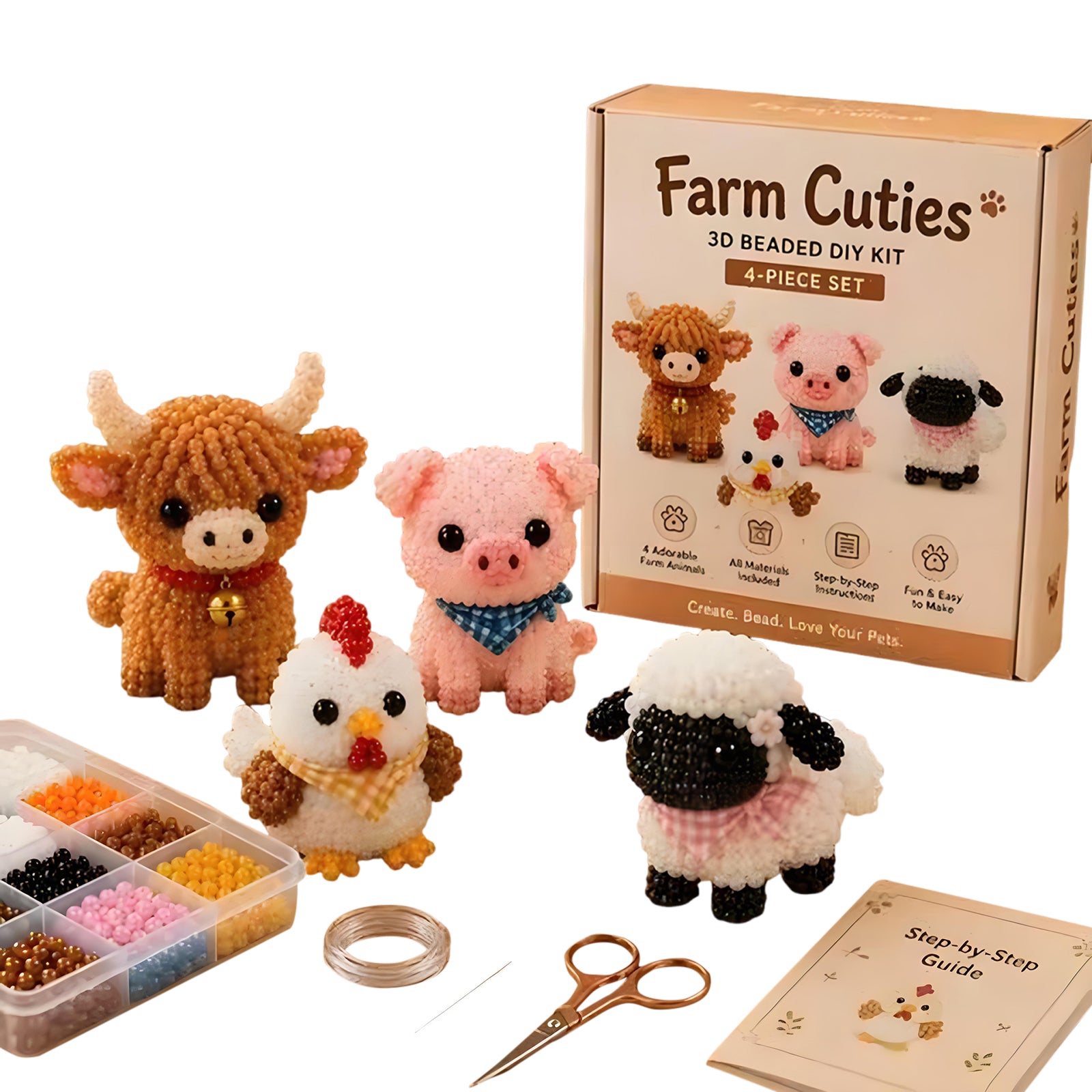 Cute Farm Buddies DIY 3D Animals Bead Embroidery Kits Complete Accessories Cute Bead Craft Animal Set for Crafting Enthusiasts Girls Women Teens Adults