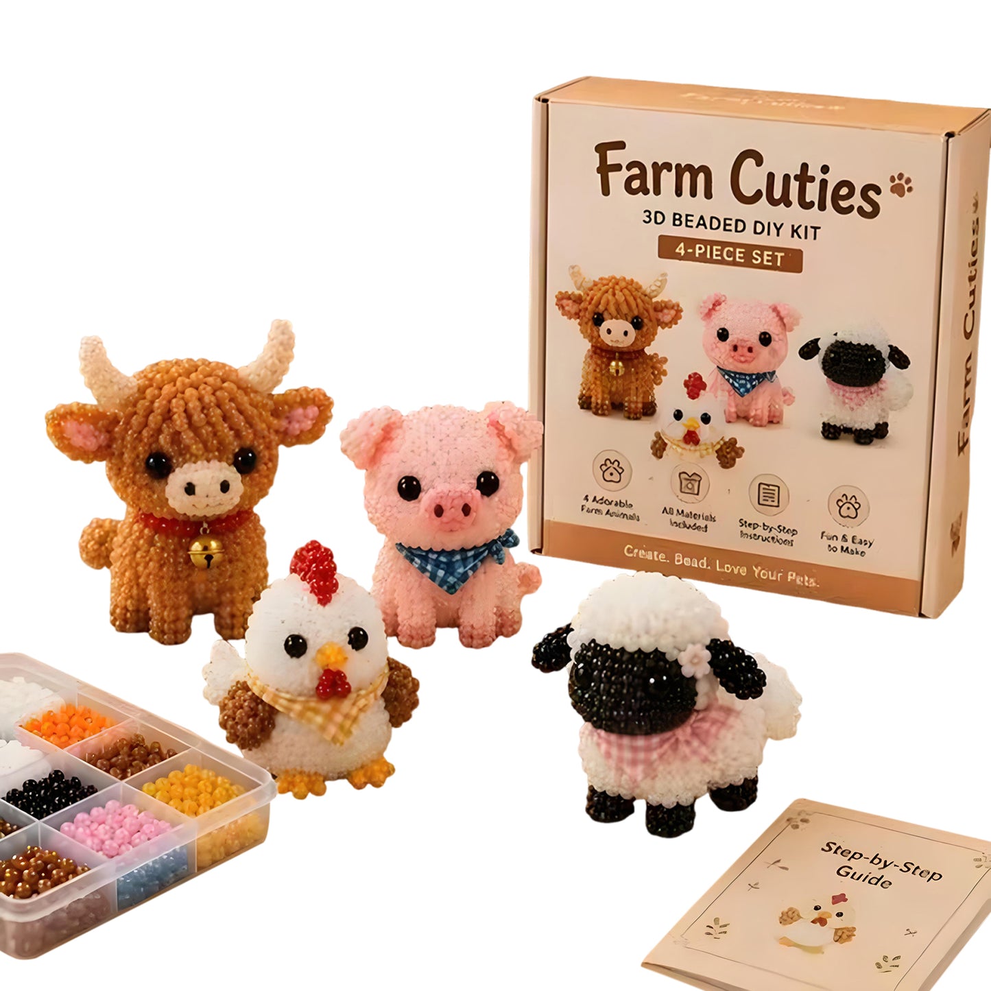 Cute Farm Buddies DIY 3D Animals Bead Embroidery Kits Complete Accessories Cute Bead Craft Animal Set for Crafting Enthusiasts Girls Women Teens Adults