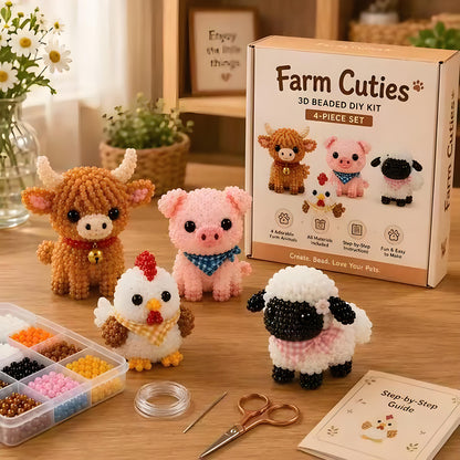Cute Farm Buddies DIY 3D Animals Bead Embroidery Kits Complete Accessories Cute Bead Craft Animal Set for Crafting Enthusiasts Girls Women Teens Adults