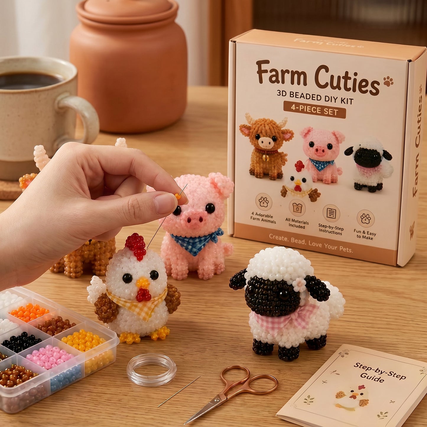 Cute Farm Buddies DIY 3D Animals Bead Embroidery Kits Complete Accessories Cute Bead Craft Animal Set for Crafting Enthusiasts Girls Women Teens Adults