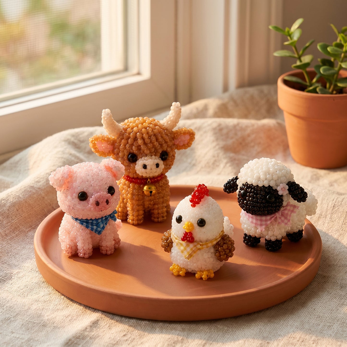 Cute Farm Buddies DIY 3D Animals Bead Embroidery Kits Complete Accessories Cute Bead Craft Animal Set for Crafting Enthusiasts Girls Women Teens Adults