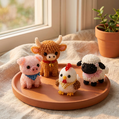 Cute Farm Buddies DIY 3D Animals Bead Embroidery Kits Complete Accessories Cute Bead Craft Animal Set for Crafting Enthusiasts Girls Women Teens Adults