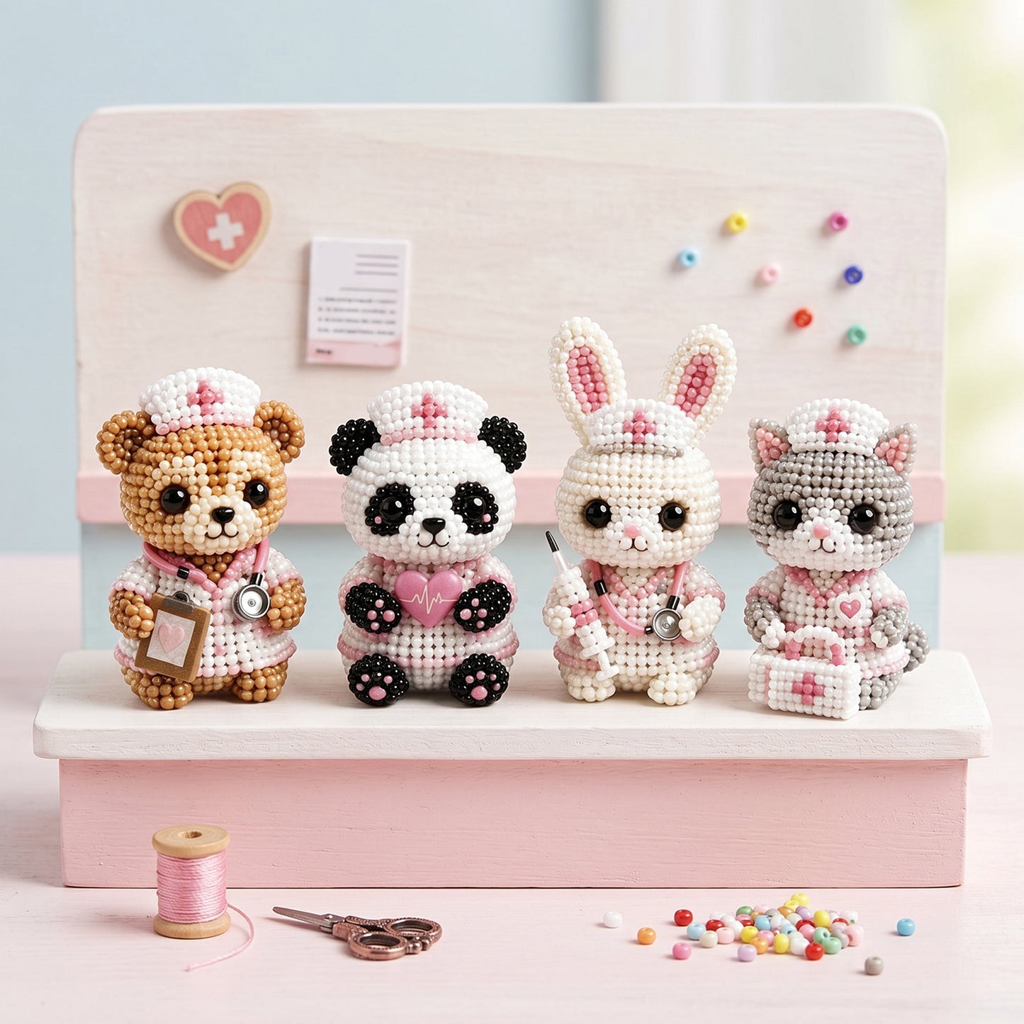 3D Animal Bead Embroidery Kit Unique 3d Animals Bead Craft Kit 3D Animal Ornament Sewing Set for Crafting Enthusiasts Girls Women Teens Adults (American Hero Nurse)