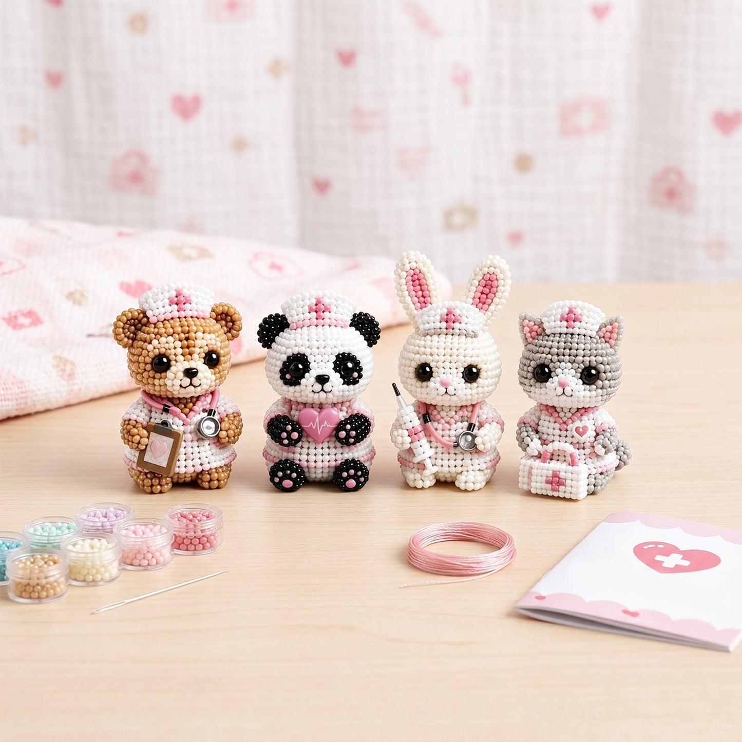 3D Animal Bead Embroidery Kit Unique 3d Animals Bead Craft Kit 3D Animal Ornament Sewing Set for Crafting Enthusiasts Girls Women Teens Adults (American Hero Nurse)