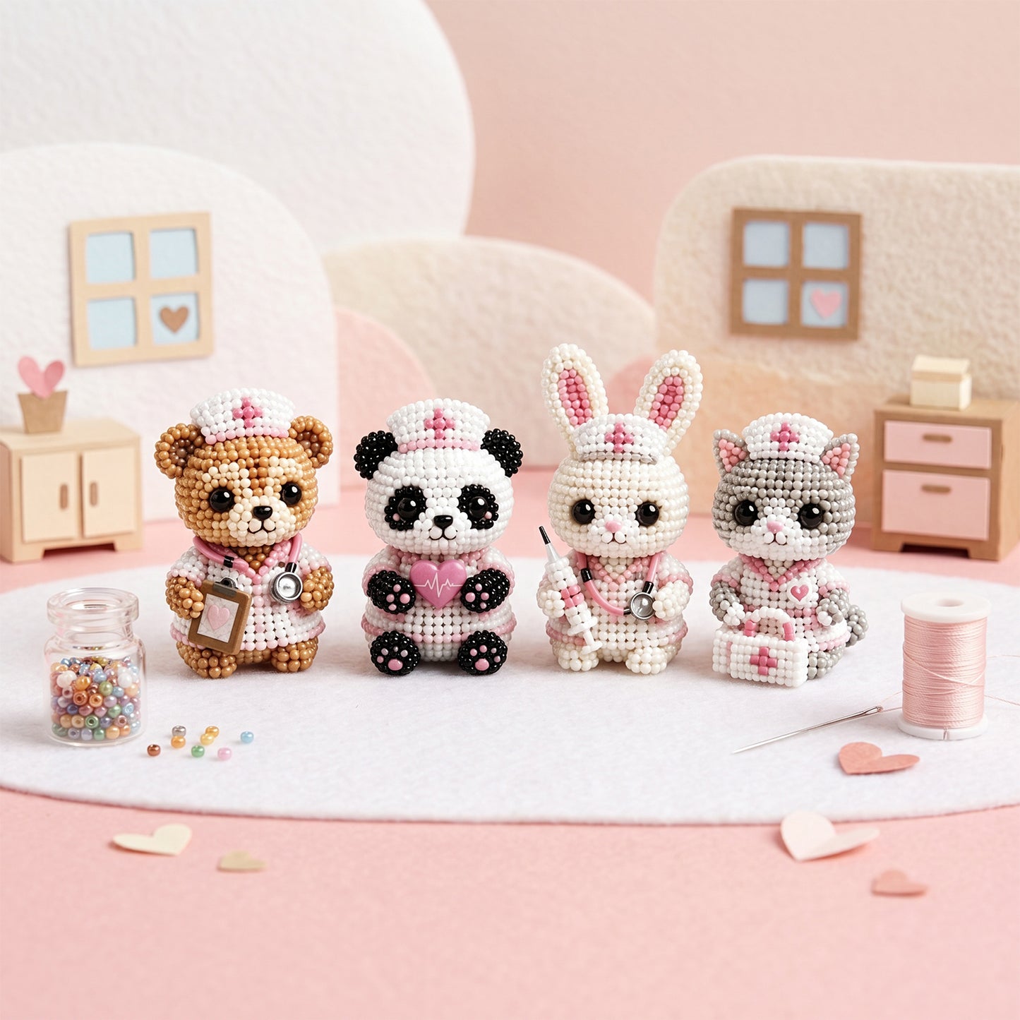3D Animal Bead Embroidery Kit Unique 3d Animals Bead Craft Kit 3D Animal Ornament Sewing Set for Crafting Enthusiasts Girls Women Teens Adults (American Hero Nurse)