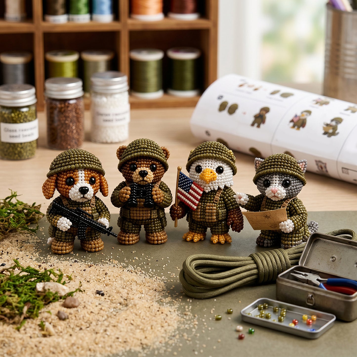 3D Animal Bead Embroidery Kit Unique 3d Animals Bead Craft Kit 3D Animal Ornament Sewing Set for Crafting Enthusiasts Girls Women Teens Adults (American Hero Soldier)