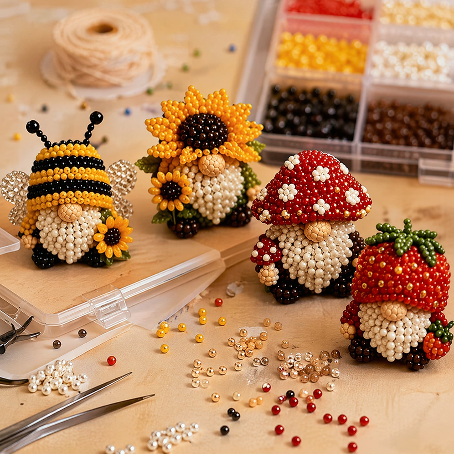 DIY Gnome Handmade Bead Art Set with Full Materials & Instructions Cute Dwarf Bead Craft Set Multi-Purpose Gnome Designs Beading Kit for Beginners & Craft Enthusiasts (Multicolor 1)