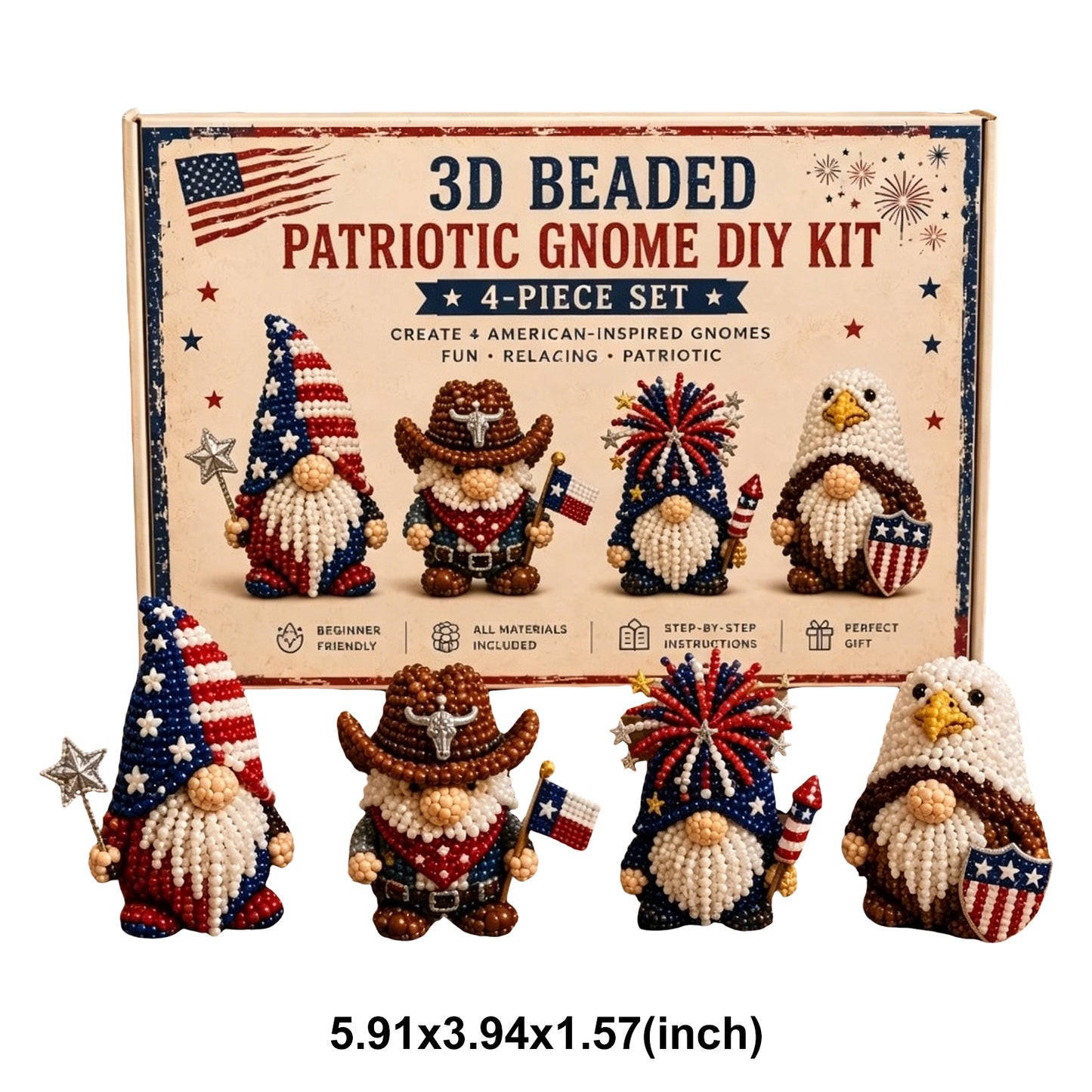DIY Gnome Handmade Bead Art Set with Full Materials & Instructions Cute Dwarf Bead Craft Set Multi-Purpose Gnome Designs Beading Kit for Beginners & Craft Enthusiasts (Multicolor 2)