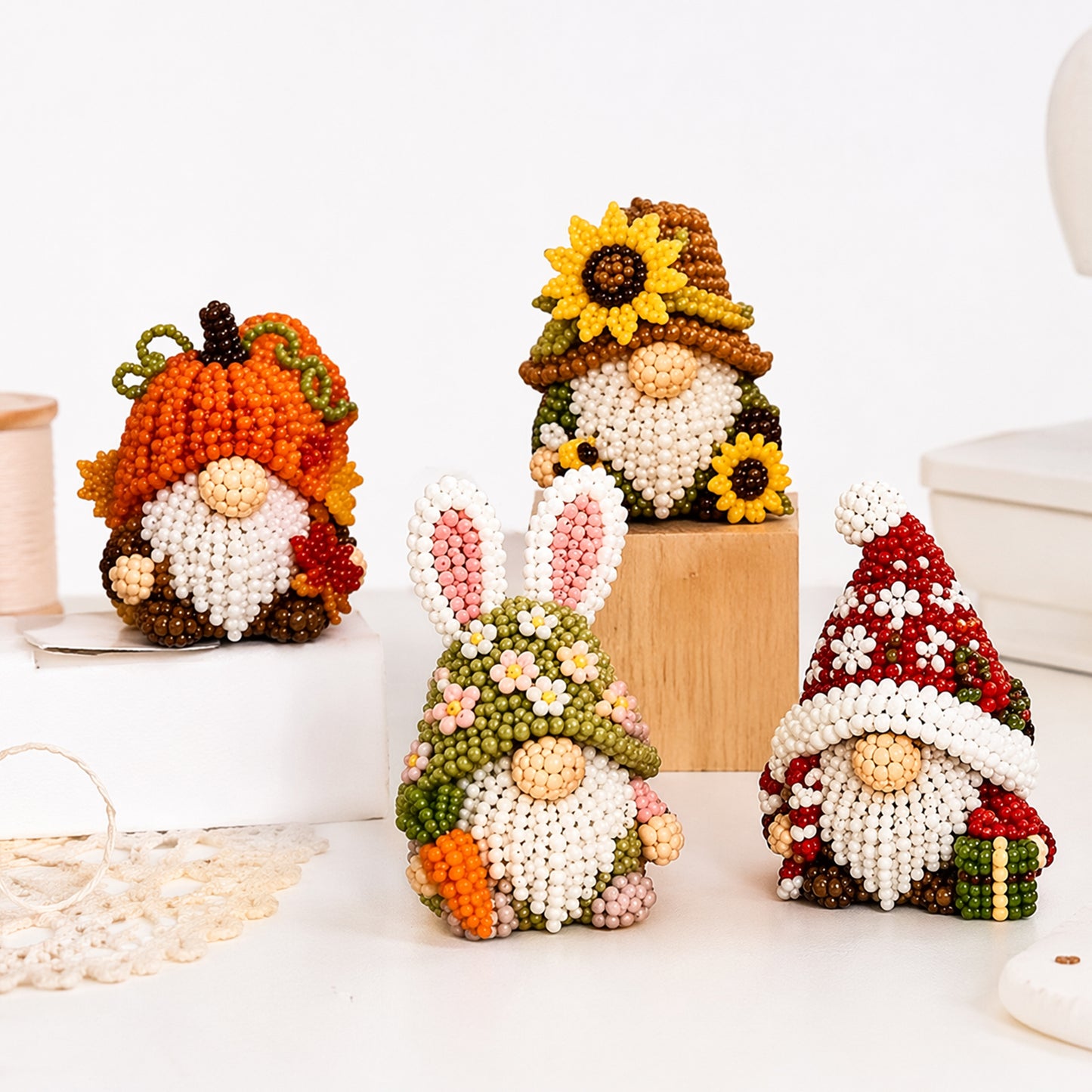 DIY Gnome Handmade Bead Art Set with Full Materials & Instructions Cute Dwarf Bead Craft Set Multi-Purpose Gnome Designs Beading Kit for Beginners & Craft Enthusiasts (Multicolor 4)
