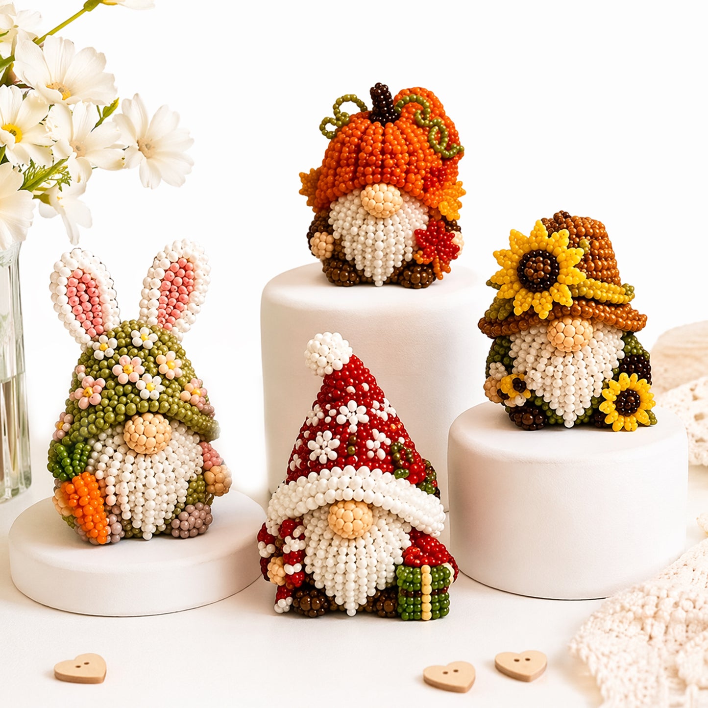 DIY Gnome Handmade Bead Art Set with Full Materials & Instructions Cute Dwarf Bead Craft Set Multi-Purpose Gnome Designs Beading Kit for Beginners & Craft Enthusiasts (Multicolor 4)