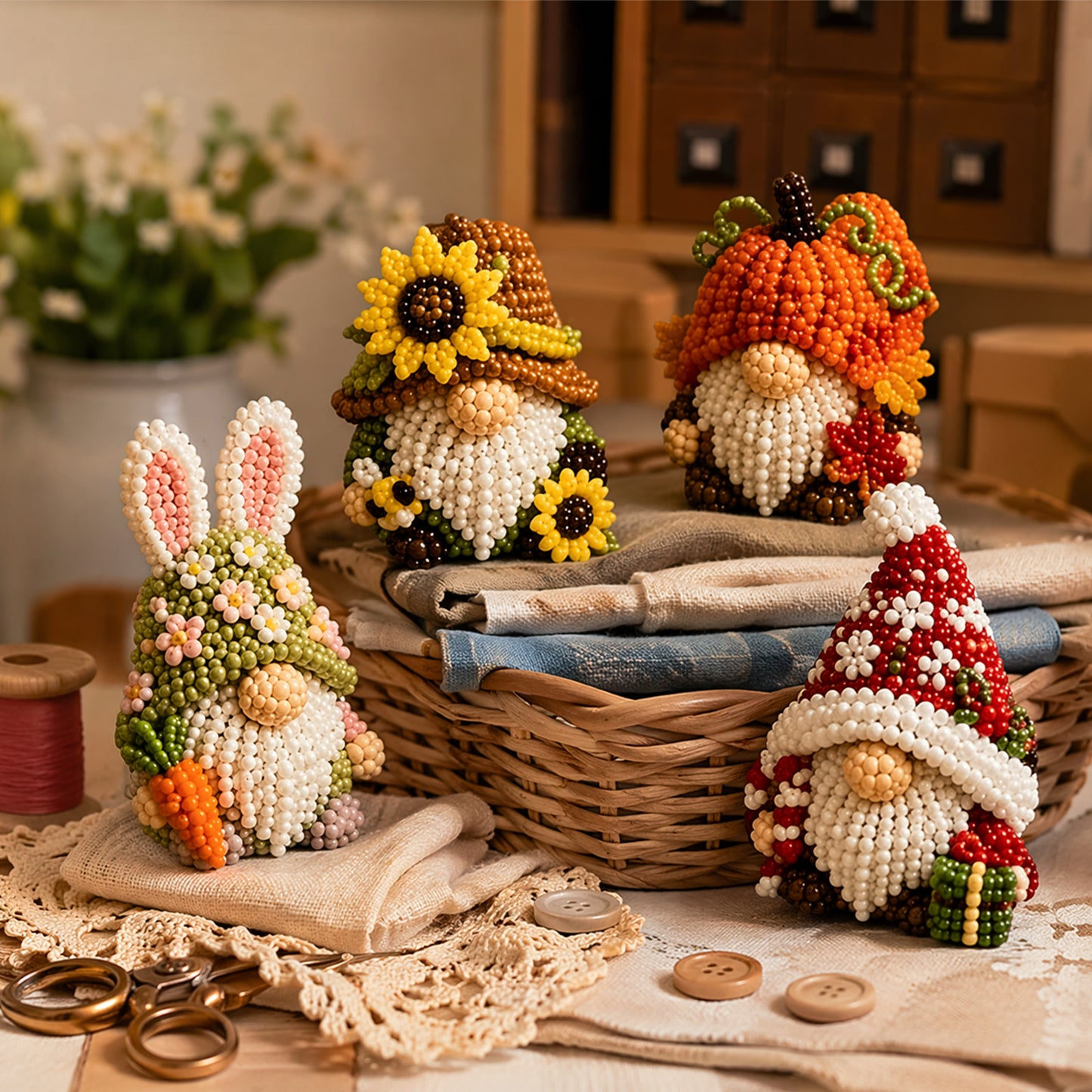 DIY Gnome Handmade Bead Art Set with Full Materials & Instructions Cute Dwarf Bead Craft Set Multi-Purpose Gnome Designs Beading Kit for Beginners & Craft Enthusiasts (Multicolor 4)