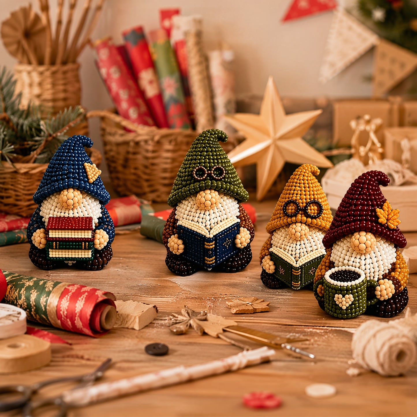 DIY Gnome Handmade Bead Art Set with Full Materials & Instructions Cute Dwarf Bead Craft Set Multi-Purpose Gnome Designs Beading Kit for Beginners & Craft Enthusiasts (Multicolor 9)