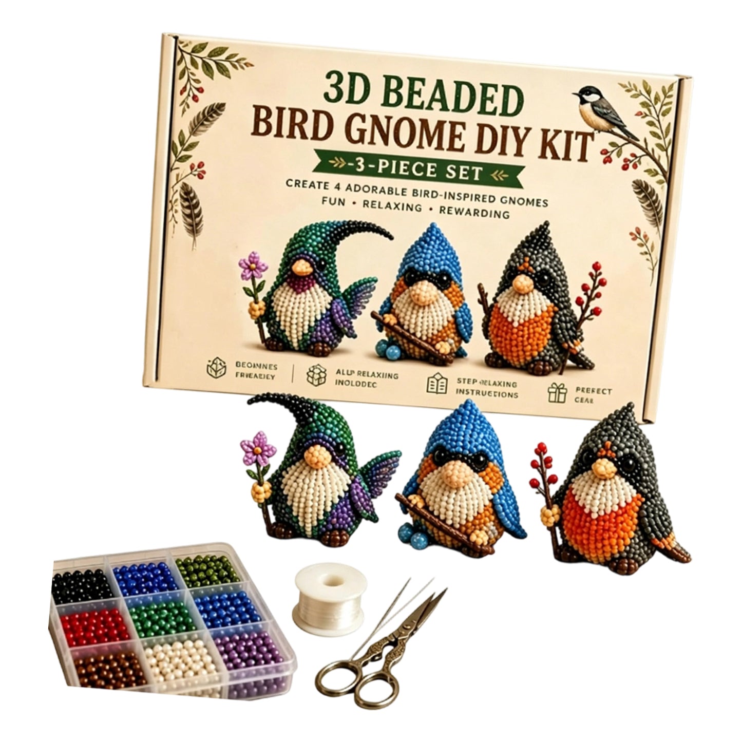 4 Pack 3D Beaded Gnome DIY Kit with All Material & Tool Miniature Gnome Figurines Multifunctional Funny Handmade Gnomes DIYs Decor for Adults Beginners & DIY Crafts Lovers (A)