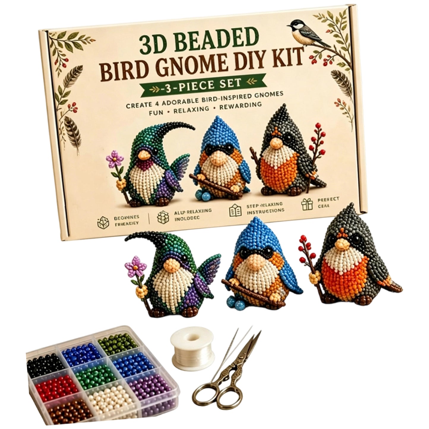 4 Pack 3D Beaded Gnome DIY Kit with All Material & Tool Miniature Gnome Figurines Multifunctional Funny Handmade Gnomes DIYs Decor for Adults Beginners & DIY Crafts Lovers (A)