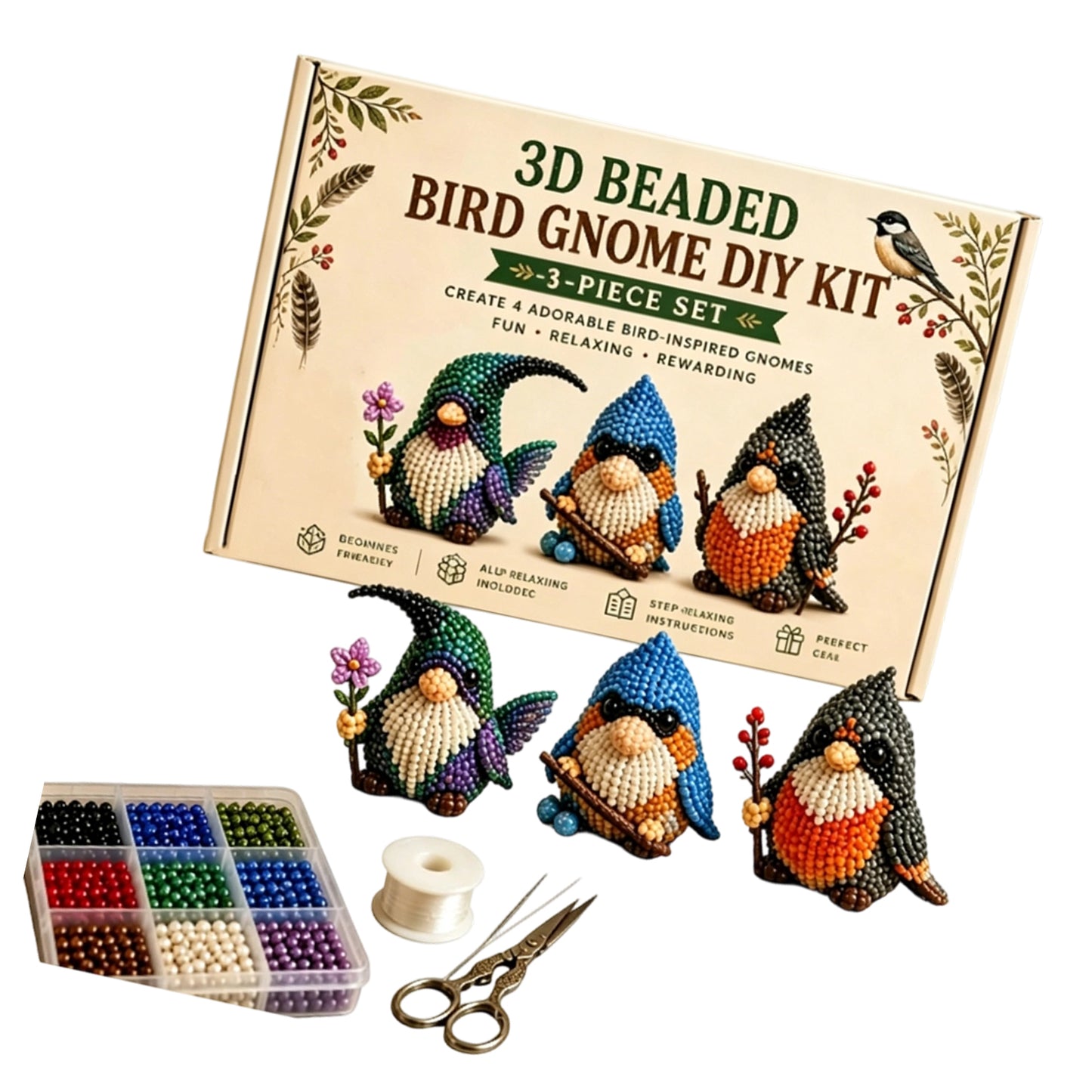 4 Pack 3D Beaded Gnome DIY Kit with All Material & Tool Miniature Gnome Figurines Multifunctional Funny Handmade Gnomes DIYs Decor for Adults Beginners & DIY Crafts Lovers (A)
