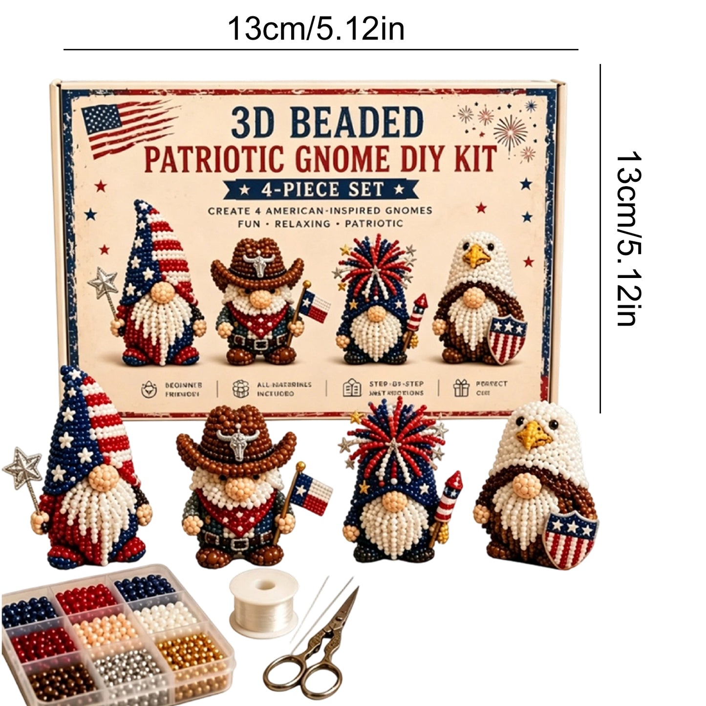 4 Pack 3D Beaded Gnome DIY Kit with All Material & Tool Miniature Gnome Figurines Multifunctional Funny Handmade Gnomes DIYs Decor for Adults Beginners & DIY Crafts Lovers (B)