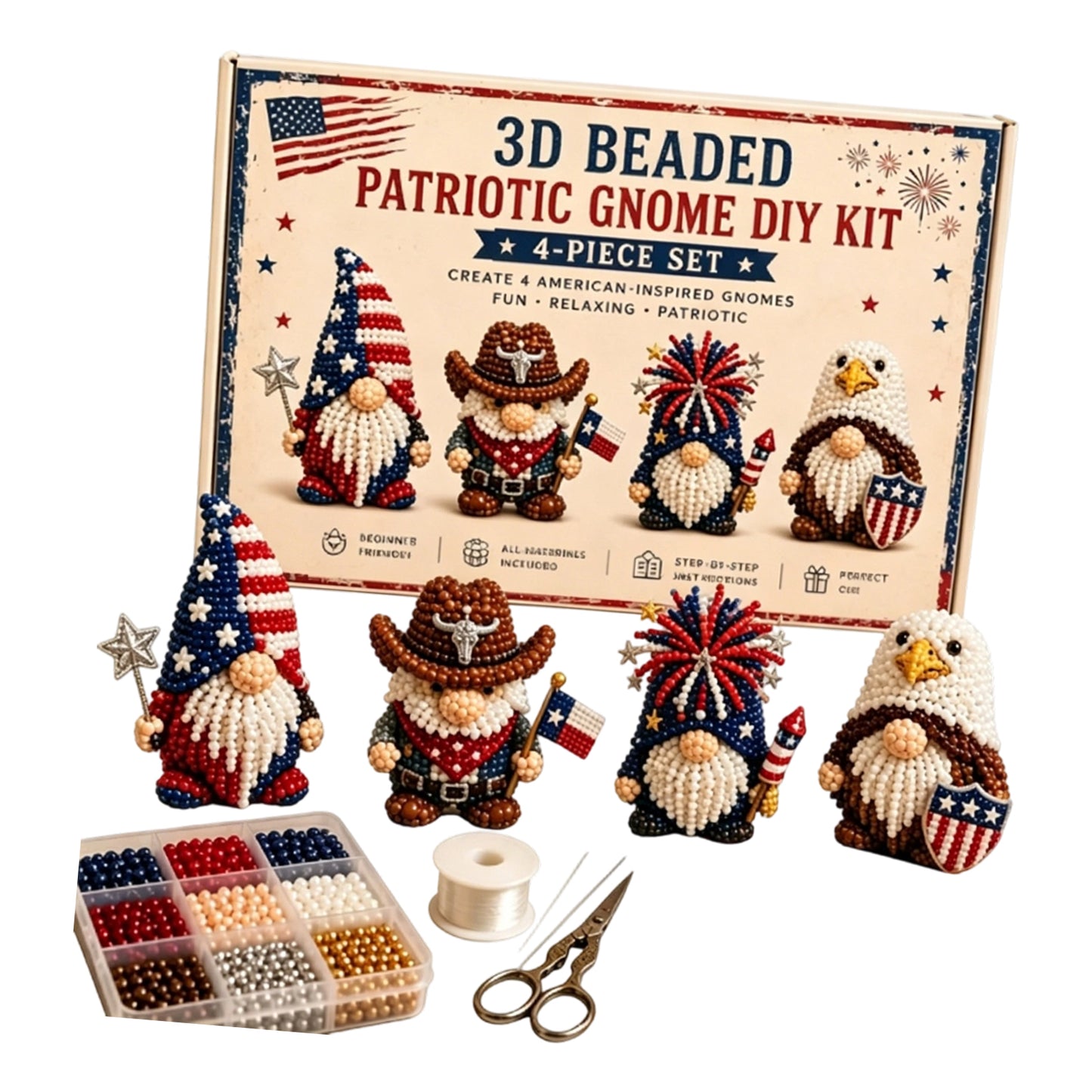 4 Pack 3D Beaded Gnome DIY Kit with All Material & Tool Miniature Gnome Figurines Multifunctional Funny Handmade Gnomes DIYs Decor for Adults Beginners & DIY Crafts Lovers (B)