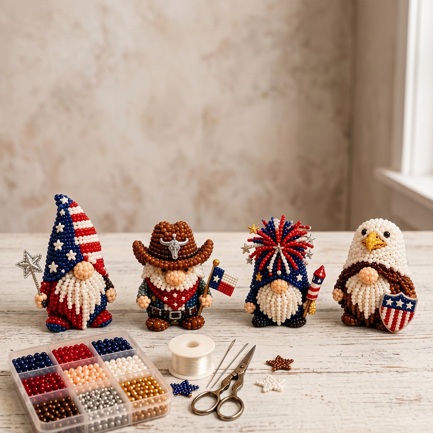 4 Pack 3D Beaded Gnome DIY Kit with All Material & Tool Miniature Gnome Figurines Multifunctional Funny Handmade Gnomes DIYs Decor for Adults Beginners & DIY Crafts Lovers (B)