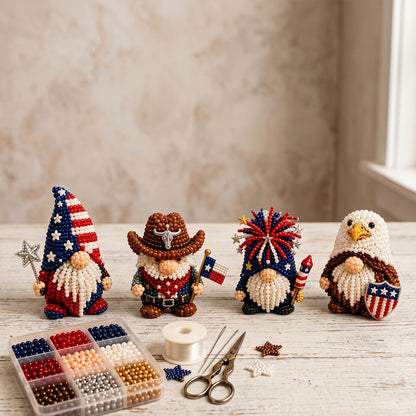 4 Pack 3D Beaded Gnome DIY Kit with All Material & Tool Miniature Gnome Figurines Multifunctional Funny Handmade Gnomes DIYs Decor for Adults Beginners & DIY Crafts Lovers (B)