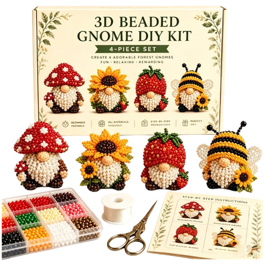 4 Pack 3D Beaded Gnome DIY Kit with All Material & Tool Miniature Gnome Figurines Multifunctional Funny Handmade Gnomes DIYs Decor for Adults Beginners & DIY Crafts Lovers (C)