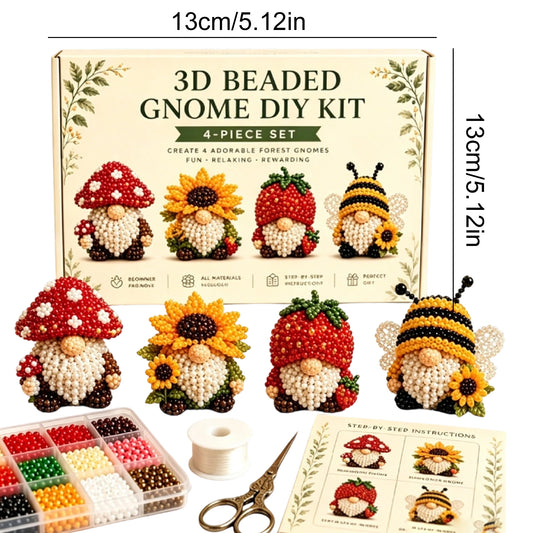 4 Pack 3D Beaded Gnome DIY Kit with All Material & Tool Miniature Gnome Figurines Multifunctional Funny Handmade Gnomes DIYs Decor for Adults Beginners & DIY Crafts Lovers (C)