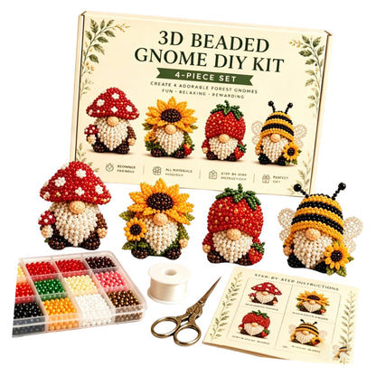 4 Pack 3D Beaded Gnome DIY Kit with All Material & Tool Miniature Gnome Figurines Multifunctional Funny Handmade Gnomes DIYs Decor for Adults Beginners & DIY Crafts Lovers (C)