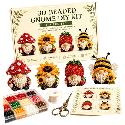 4 Pack 3D Beaded Gnome DIY Kit with All Material & Tool Miniature Gnome Figurines Multifunctional Funny Handmade Gnomes DIYs Decor for Adults Beginners & DIY Crafts Lovers (C)