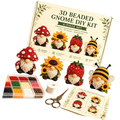 4 Pack 3D Beaded Gnome DIY Kit with All Material & Tool Miniature Gnome Figurines Multifunctional Funny Handmade Gnomes DIYs Decor for Adults Beginners & DIY Crafts Lovers (C)