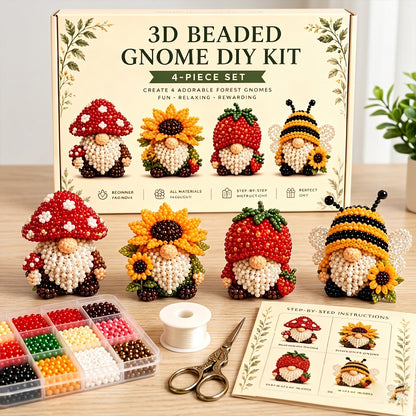 4 Pack 3D Beaded Gnome DIY Kit with All Material & Tool Miniature Gnome Figurines Multifunctional Funny Handmade Gnomes DIYs Decor for Adults Beginners & DIY Crafts Lovers (C)