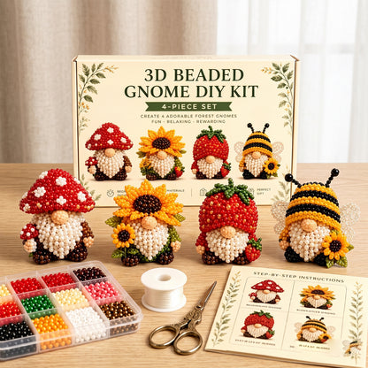 4 Pack 3D Beaded Gnome DIY Kit with All Material & Tool Miniature Gnome Figurines Multifunctional Funny Handmade Gnomes DIYs Decor for Adults Beginners & DIY Crafts Lovers (C)