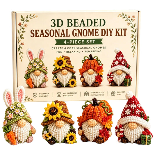4 Pack 3D Beaded Gnome DIY Kit with All Material & Tool Miniature Gnome Figurines Multifunctional Funny Handmade Gnomes DIYs Decor for Adults Beginners & DIY Crafts Lovers (D)