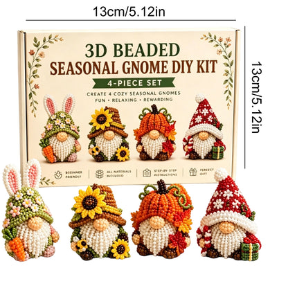 4 Pack 3D Beaded Gnome DIY Kit with All Material & Tool Miniature Gnome Figurines Multifunctional Funny Handmade Gnomes DIYs Decor for Adults Beginners & DIY Crafts Lovers (D)