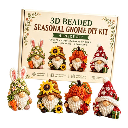 4 Pack 3D Beaded Gnome DIY Kit with All Material & Tool Miniature Gnome Figurines Multifunctional Funny Handmade Gnomes DIYs Decor for Adults Beginners & DIY Crafts Lovers (D)