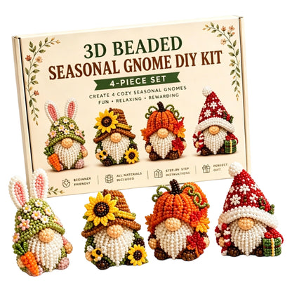 4 Pack 3D Beaded Gnome DIY Kit with All Material & Tool Miniature Gnome Figurines Multifunctional Funny Handmade Gnomes DIYs Decor for Adults Beginners & DIY Crafts Lovers (D)
